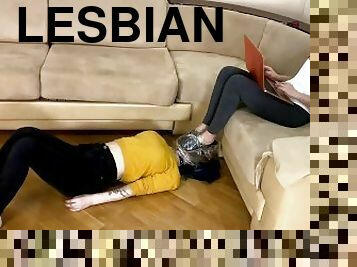 lesbisk, fötter, smutsig, bitch, kinky, dominans, femdom