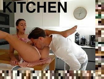 Sensual Eating Pussy On The Kitchen With Moaning And Clit Orgasm.