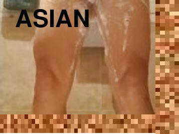 asiatisk, bad, amatör, gay, japansk, dusch, ensam, bollar, rakad, kuk