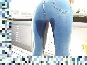 Sexy Teen PAWG With Big Ass Pisses In Her Jeans On The Balcony