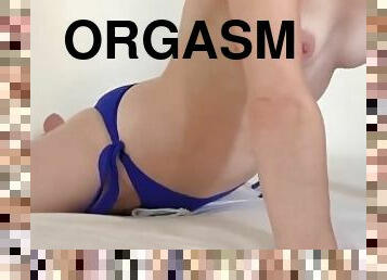 Orgasm in blue panties while humping my bed. Girl humping orgasm