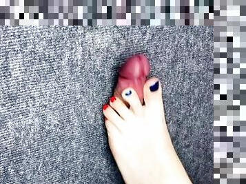 I took a close-up shot of glory hole - spanking my feet on the cock and balls of a slave EasyCBTGirl