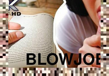 Gave a blowjob to my boyfriend while he was reading a book - 4k POV