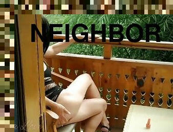 Sexy Neighbor on the balcony does a manicure and provokes me to have sex