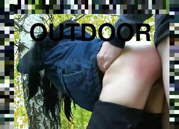 Pissing In The Pussy And Cum On The Ass Outdoors In The Autumn Forest