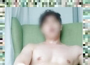 asiatique, ejaculation-sur-le-corps, gay, branlette, ejaculation, solo, bite