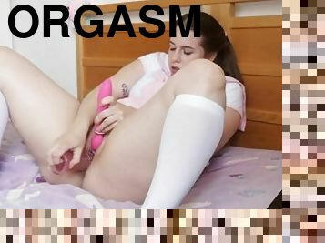 masturbation, orgasm, kvinnligt-sprut, leksak, tofsar, söt
