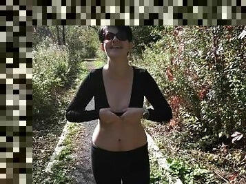 Cutie takes a sexy walk in the forest showing her small tits. (FULL VIDEO ON OUR OUR ONLYFAN)