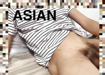 asiatisk, masturbation, cumshot, avrunkning, juckande, sprut