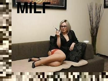 SMOKING AND HOT MILF IN STOCKINGS