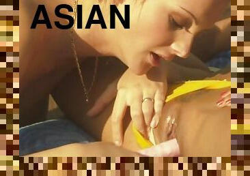 Slim Asian With Nice Tits Gets Her Pussy Licked By Beautiful Busty Russian