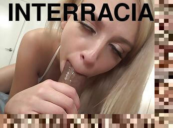 cumshot, gigantisk-kuk, blandade-raser, avrunkning, deepthroat, pov, ansiktssprut, blond, tatuering