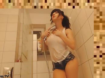 Busty Teen in shower with dildo