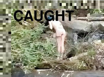 Hiking trail fully nude dare almost caught!