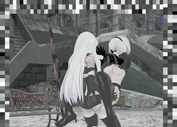 2B(YoRHa No.2 Type B) and A2(YoRHa No.2 Type A) have deep sex in the city. - Nier: Automata Hentai