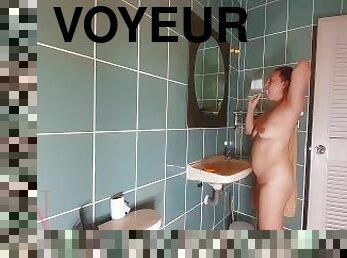 bañando, sirvienta, cámara, voyeur, bragas, ducha