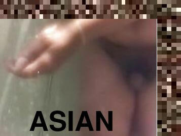 asiático, bañando, gay, regordeta-chubby, ducha, a-solas