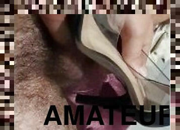 masturbation, amateur, énorme-bite, pieds, point-de-vue, ejaculation, solo, réalité, bite, talons-hauts