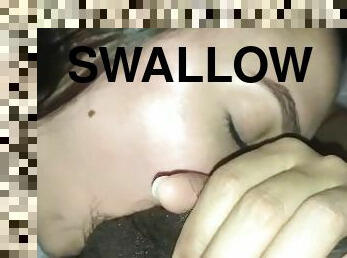 Woke up the sloppy mouth and swallow by Latina wife