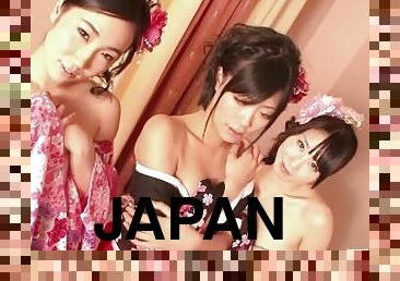 asiático, delgada, babes, adolescente, japonés, trío, besando, pequeñita, espectacular, morena