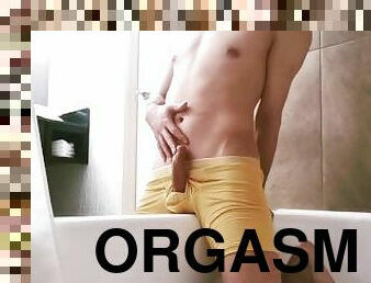 bad, gigantisk, orgasm, cumshot, gay, sprut, ensam, hotell, underkläder-underwear