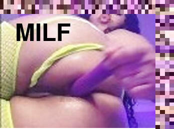 masturbation, anal, ébène, milf, belle-femme-ronde, première-fois, gode, solo