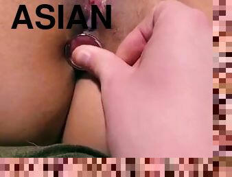 Asian Milf plugged in her tight ass with a Jewel Butt Plug  Pussy play and intense orgasm