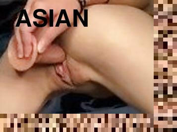 asiatisk, doggy-style, masturbation, fitta-pussy, amatör, dildo, petit, ensam, liten, brunett
