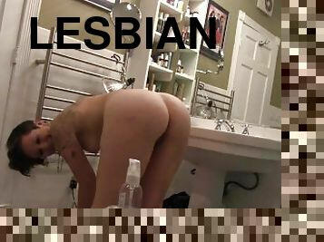 real lesbian couple have dildo sex in shower