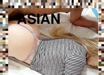 asiatisk, pappa, fitta-pussy, anal, milf, tonåring, japansk, creampie, trosor, första-gången