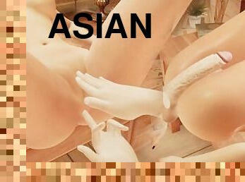 asiatisk, avsugning, avrunkning