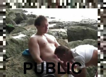 public, énorme-bite, gay, plage, point-de-vue, musclé, minet, réalité, tatouage, bite