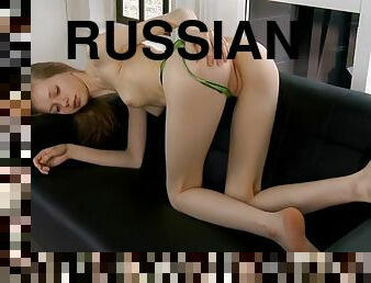 Naughty Russian blonde Gloria is sucking on a vibrator