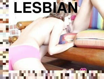 Cute lesbian teen licks out pussy