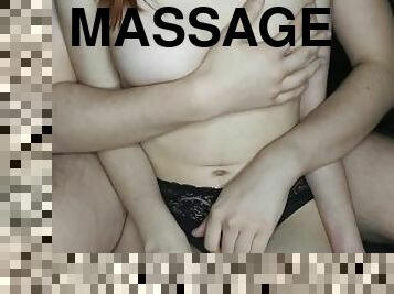 Whore pretends to be a sex doll, gentle massage of beautiful tits