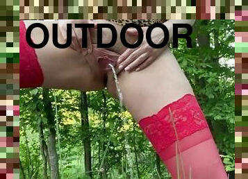 Sexy Girl Pissing and Squirting Outdoor in the Woods, Golden Shower, BIG ASS, Big Tits,Hairy Pussy