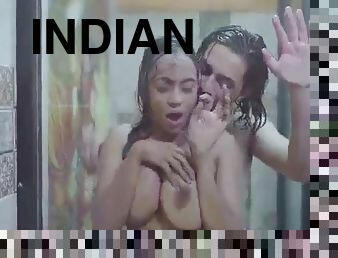 آسيوية, الاستحمام, كبيرة-الثدي, هواة, هندي, دش, سمراء