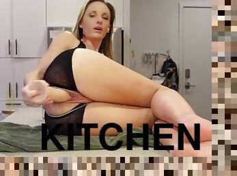 Sexy slut fucks herself on the kitchen counter--SQUIRTING ALL OVER THE PLACE
