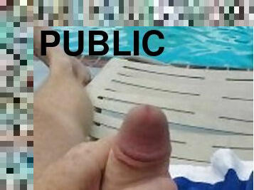 Dick out at the pool, playing around before I fuck the ass with dirty feet