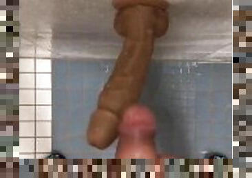 baden, masturbieren, schlucken, beule, dildo, dusche