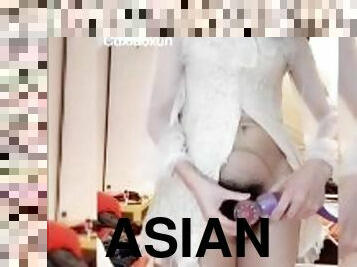 asiatisk, masturbation, shemale, leksak, ladyboy, thailändsk, sprut, söt, filipinsk