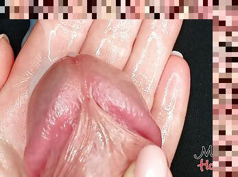 Close-up Oil Frenulum Rubbing From Mistress Hot Lips. Ruined Orgasms