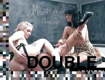 ADULT TIME - Katie Morgan Disciplines Naughty Schoolgirls With STRAP-ON DOUBLE PENETRATION!