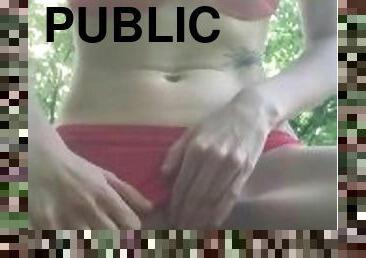 Peeing through bikini pants in public
