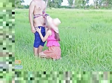 4K Thai Version Cut, Local farmers Thai have sex in the green fields and cums on her back.