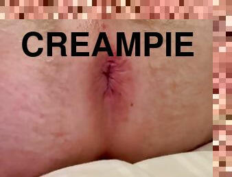 Creampie pushing out loads from tight ass