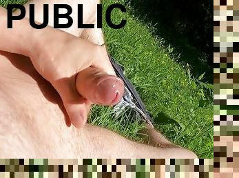 Cock flash self pleasure public cumshot with voyeur watching