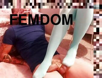 Harsh cbt trampling and stomping torture before sexy cock riding pleasure!!