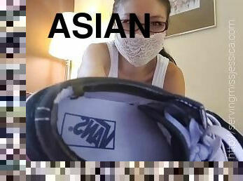 asiatique, masturbation, pieds, secousses