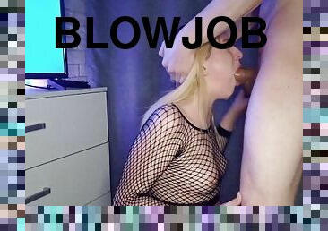 dilettant, babe, blasen, beule-schuss, junge, schlucken, gloryhole, beule, blondine, fischnetz